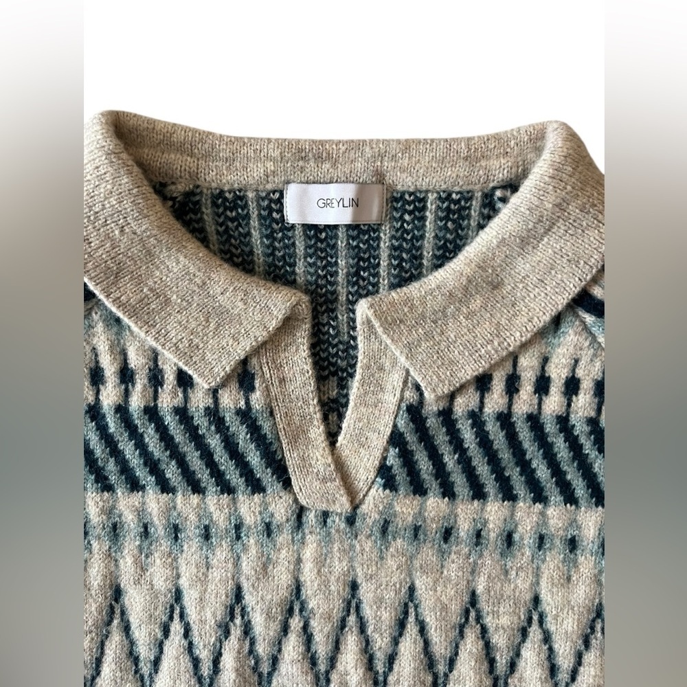 Greylin Nordic Fair Isle Collared Sweater, Size M - Picture 3 of 7